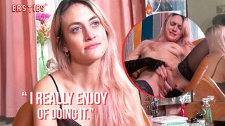 Blonde bombshell masturbates solo