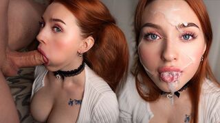 A Scarlet-Haired Beauty Gives a Dirty Deep-Throating Blowjob. Her Expert Mouth Brings You To Climax🚀.