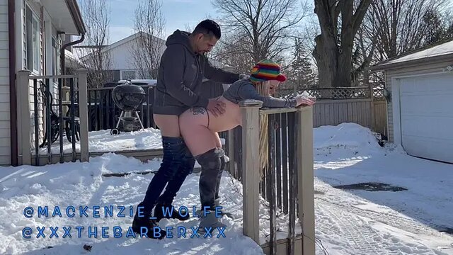 Thick white girl receives fucked outside, big tit show for everyone