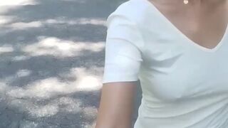 bouncing boobs while running I flash my boobs