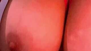 Horny Girl gets Cum Shot on Huge natural Tits