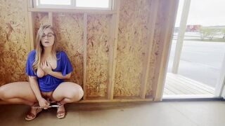 Blonde MILF with Big Tits and Glasses Enjoys Exhibitionist Masturbation and Dirty Talks