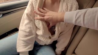 Pussy Full of Cum, letting Stranger Touch my Boobs in Car and Creampie my Tight Pussy