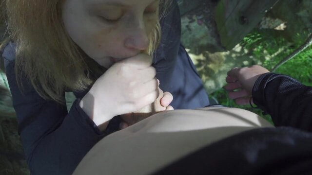 Hot brunette gives a deepthroat BJ in the old schoolhouse