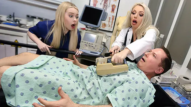 Blonde nurse and doctor get rough sex and facialization from patient - free use milf