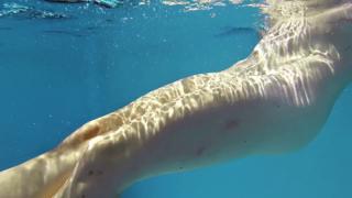 Splendid pool nymph gets totally flexible with her slobby tongue.