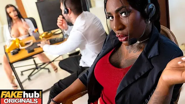 Call center worker leaks slick pussy🌮️ at work &mdash;  then fucks coworker as big tits boss joins in