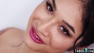 Tiny Asian tramp Avery Black serves up massive wang at bathroom sink massage