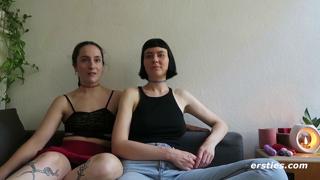 Double-teamed Berlin beauties Katie A and Delfine deep-throat each other