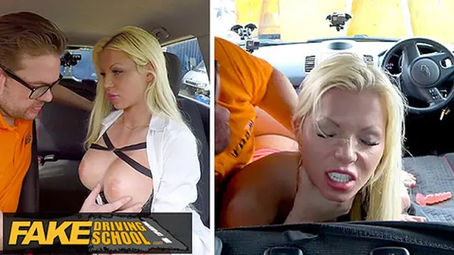 Blonde ex-lover gets creampied in reverse cowgirl position after failed driving school exam